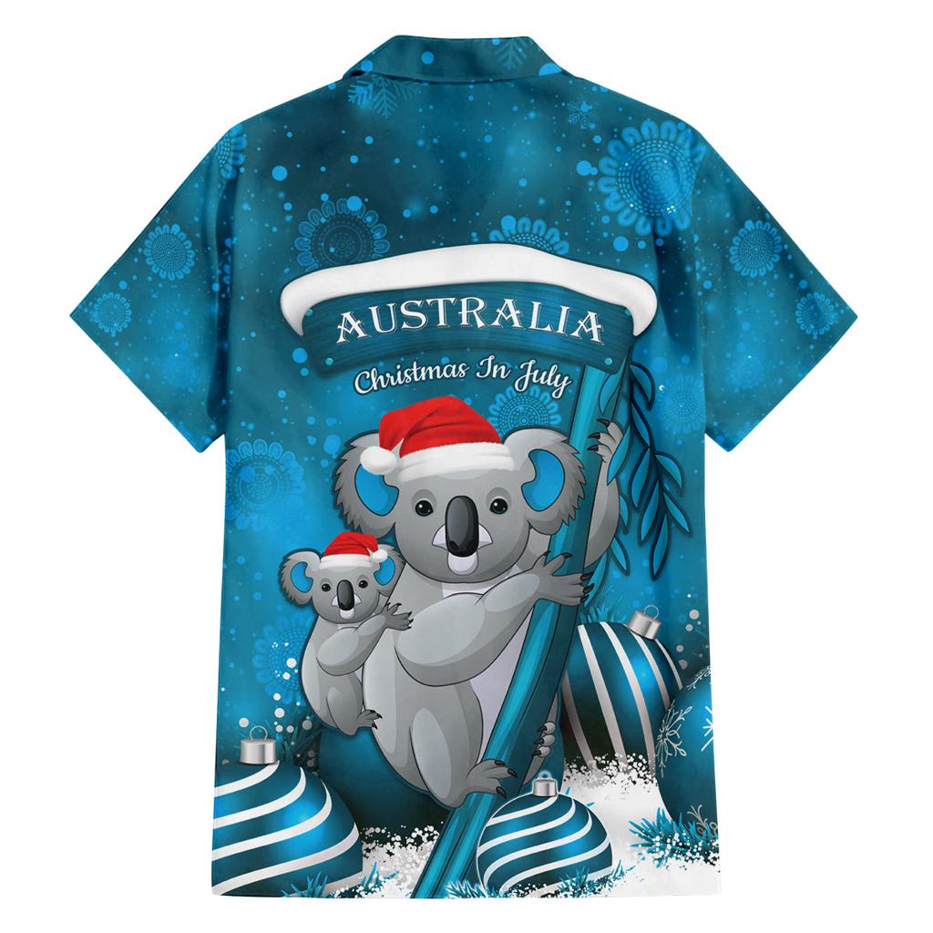 Australia Christmas In July Family Matching Off Shoulder Short Dress and Hawaiian Shirt Mommy and Baby Koala Santa - Blue