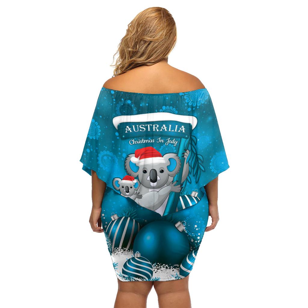 Australia Christmas In July Family Matching Off Shoulder Short Dress and Hawaiian Shirt Mommy and Baby Koala Santa - Blue