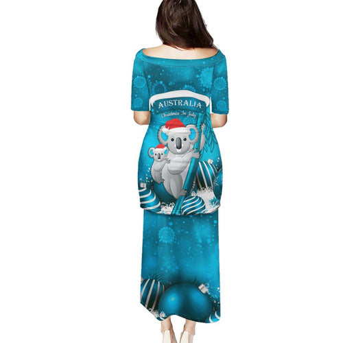 Australia Christmas In July Family Matching Puletasi and Hawaiian Shirt Mommy and Baby Koala Santa - Blue