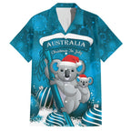 Australia Christmas In July Family Matching Short Sleeve Bodycon Dress and Hawaiian Shirt Mommy and Baby Koala Santa - Blue