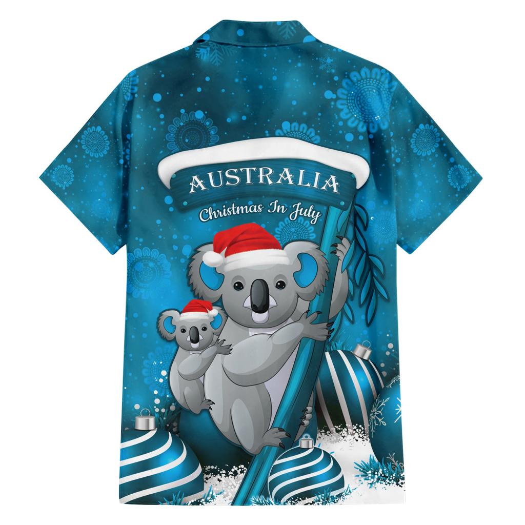 Australia Christmas In July Family Matching Short Sleeve Bodycon Dress and Hawaiian Shirt Mommy and Baby Koala Santa - Blue