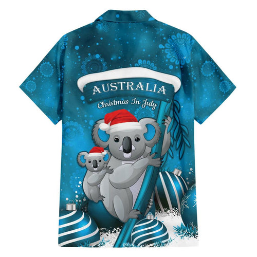 Australia Christmas In July Family Matching Short Sleeve Bodycon Dress and Hawaiian Shirt Mommy and Baby Koala Santa - Blue