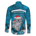 Australia Christmas In July Family Matching Short Sleeve Bodycon Dress and Hawaiian Shirt Mommy and Baby Koala Santa - Blue