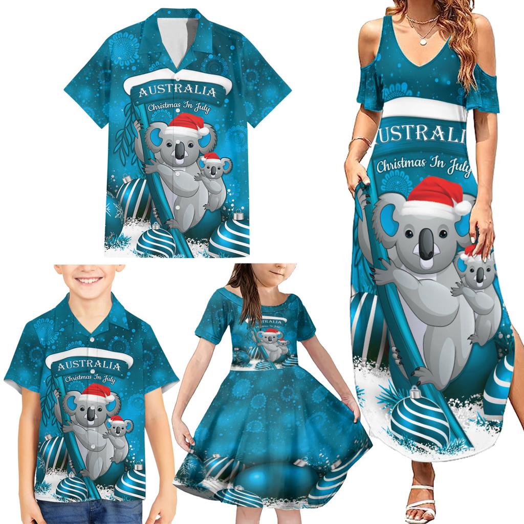 Australia Christmas In July Family Matching Summer Maxi Dress and Hawaiian Shirt Mommy and Baby Koala Santa - Blue