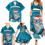 Australia Christmas In July Family Matching Summer Maxi Dress and Hawaiian Shirt Mommy and Baby Koala Santa - Blue