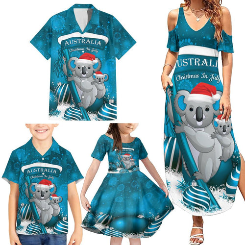 Australia Christmas In July Family Matching Summer Maxi Dress and Hawaiian Shirt Mommy and Baby Koala Santa - Blue