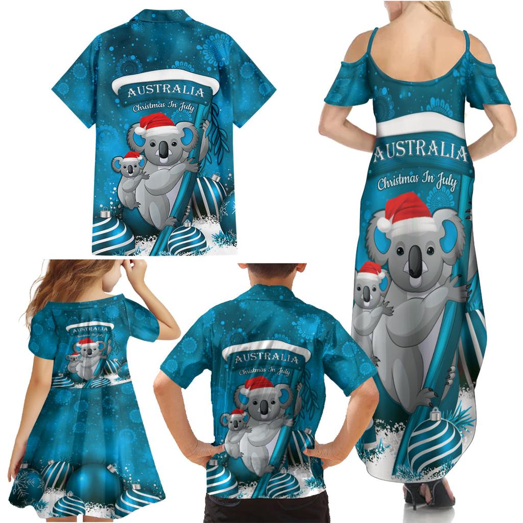 Australia Christmas In July Family Matching Summer Maxi Dress and Hawaiian Shirt Mommy and Baby Koala Santa - Blue