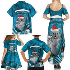 Australia Christmas In July Family Matching Summer Maxi Dress and Hawaiian Shirt Mommy and Baby Koala Santa - Blue