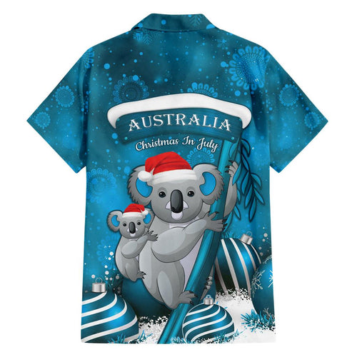Australia Christmas In July Family Matching Summer Maxi Dress and Hawaiian Shirt Mommy and Baby Koala Santa - Blue