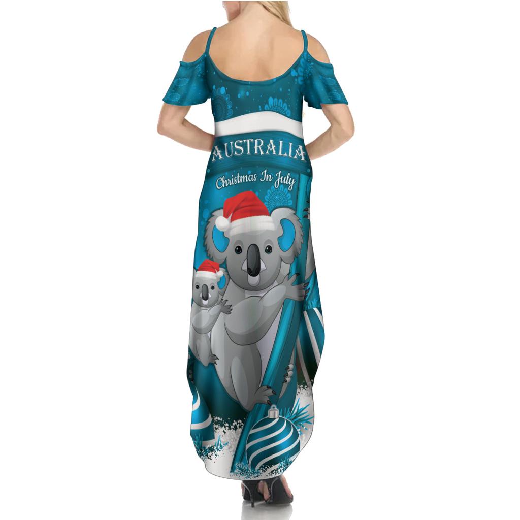 Australia Christmas In July Family Matching Summer Maxi Dress and Hawaiian Shirt Mommy and Baby Koala Santa - Blue
