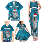 Australia Christmas In July Family Matching Tank Maxi Dress and Hawaiian Shirt Mommy and Baby Koala Santa - Blue