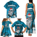 Australia Christmas In July Family Matching Tank Maxi Dress and Hawaiian Shirt Mommy and Baby Koala Santa - Blue