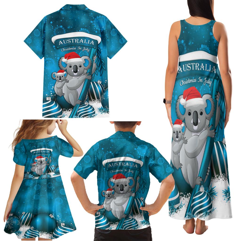 Australia Christmas In July Family Matching Tank Maxi Dress and Hawaiian Shirt Mommy and Baby Koala Santa - Blue