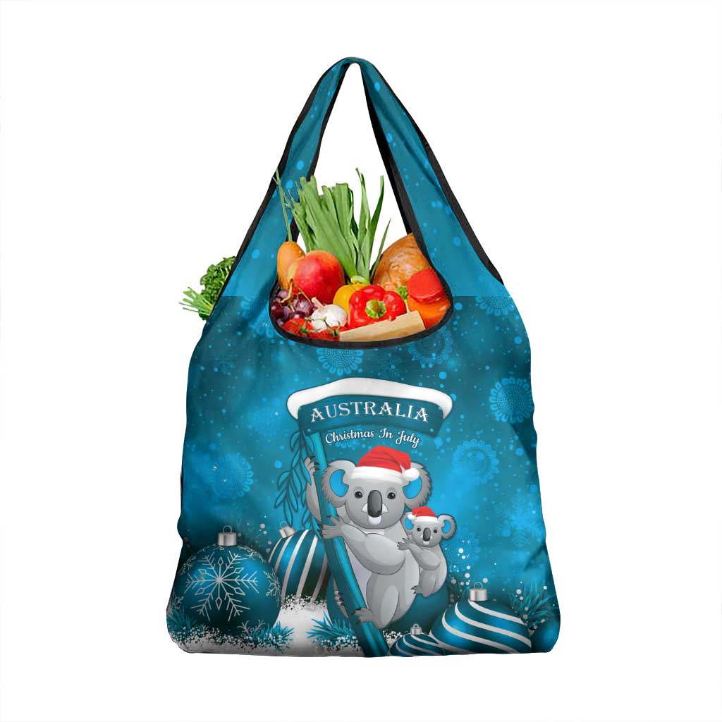 Australia Christmas In July Grocery Bag Mommy and Baby Koala Santa - Blue