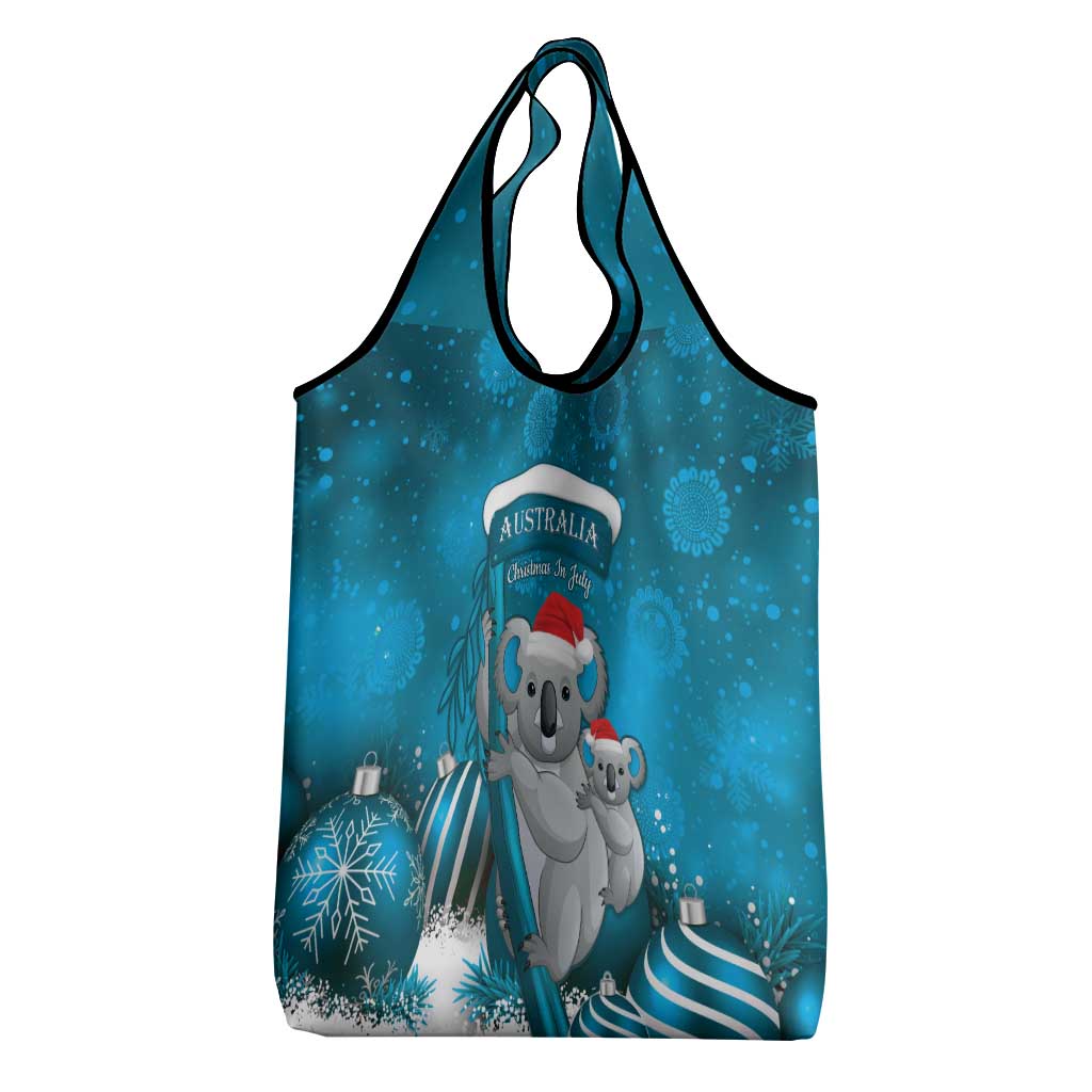 Australia Christmas In July Grocery Bag Mommy and Baby Koala Santa - Blue