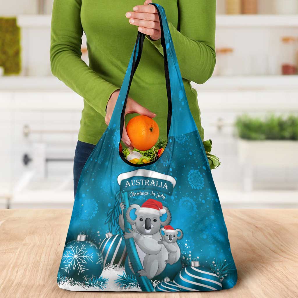 Australia Christmas In July Grocery Bag Mommy and Baby Koala Santa - Blue