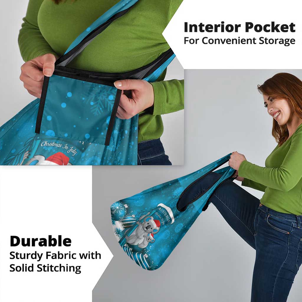 Australia Christmas In July Grocery Bag Mommy and Baby Koala Santa - Blue
