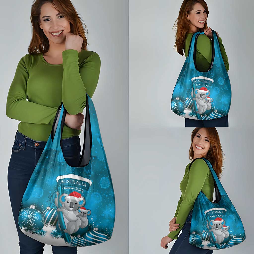 Australia Christmas In July Grocery Bag Mommy and Baby Koala Santa - Blue