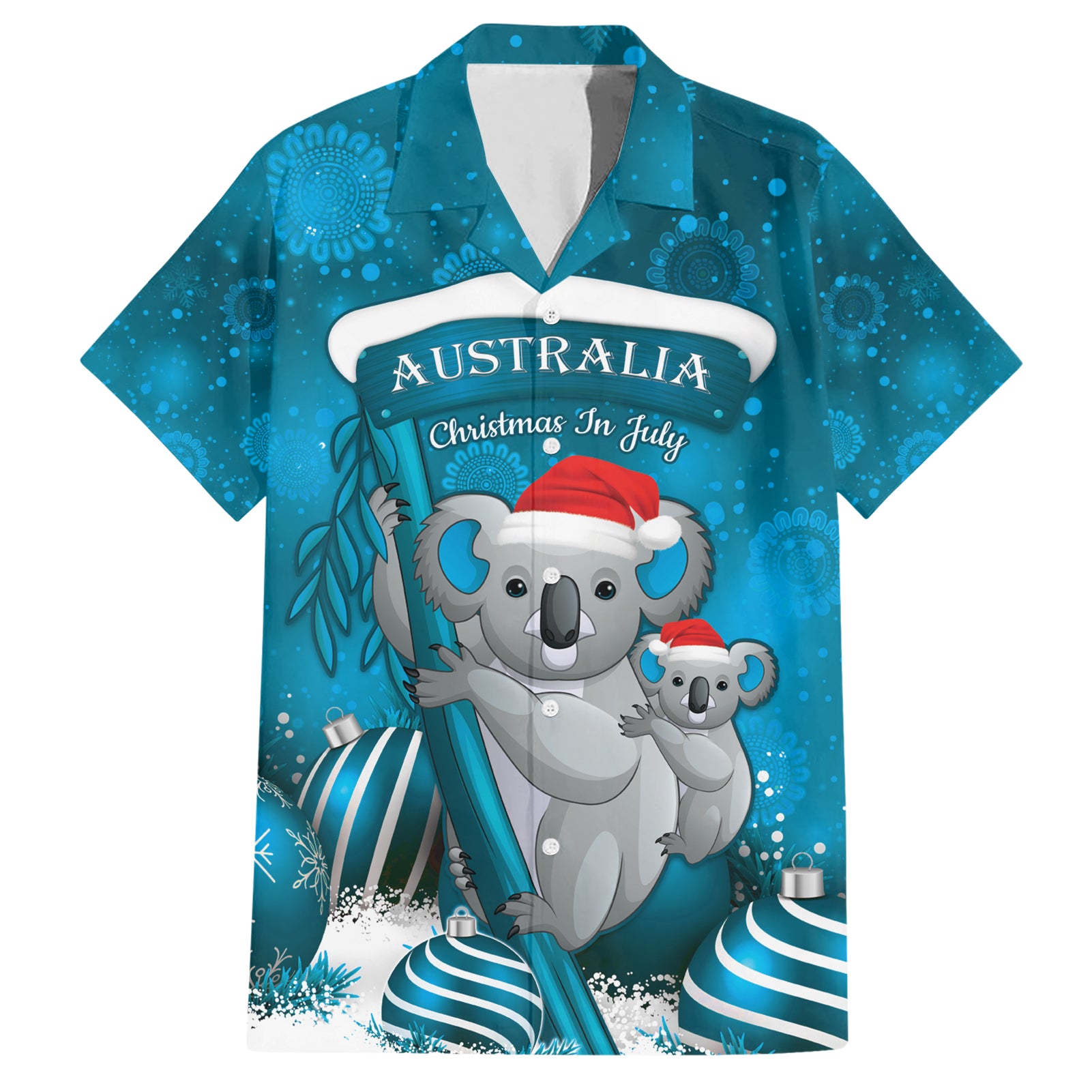 Australia Christmas In July Hawaiian Shirt Mommy and Baby Koala Santa - Blue