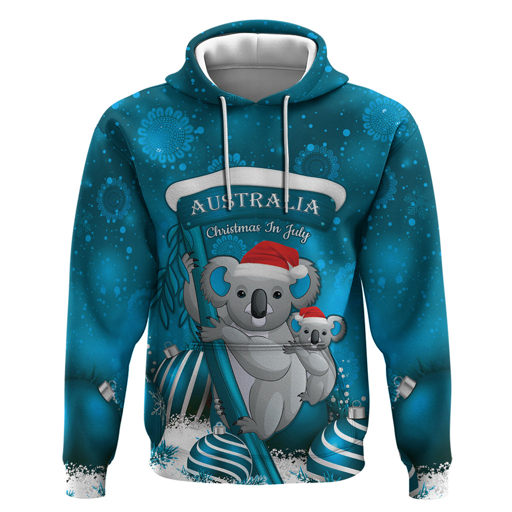 Australia Christmas In July Hoodie Mommy and Baby Koala Santa - Blue