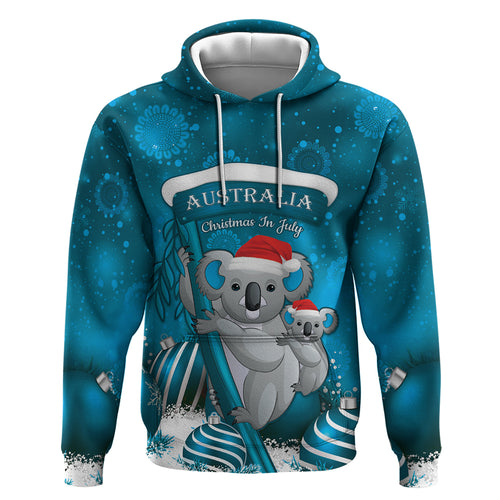 Australia Christmas In July Hoodie Mommy and Baby Koala Santa - Blue
