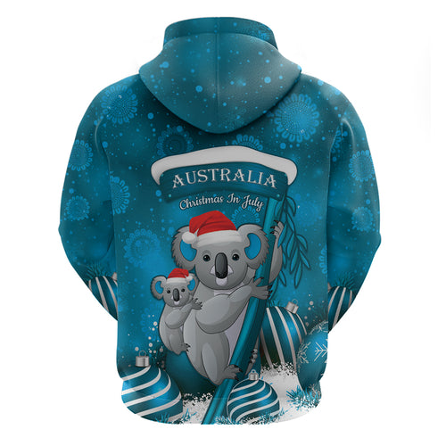 Australia Christmas In July Hoodie Mommy and Baby Koala Santa - Blue