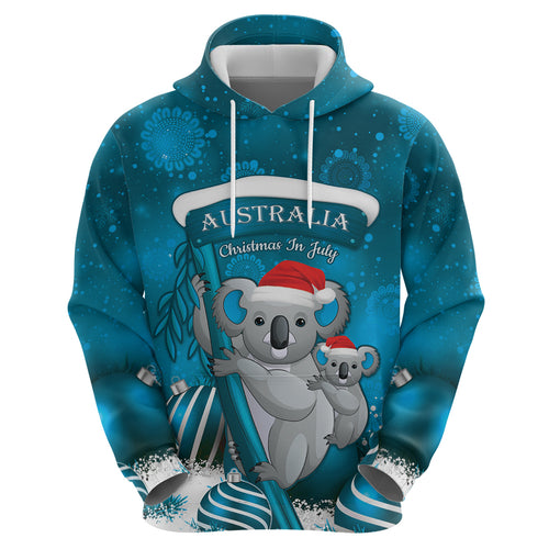Australia Christmas In July Hoodie Mommy and Baby Koala Santa - Blue