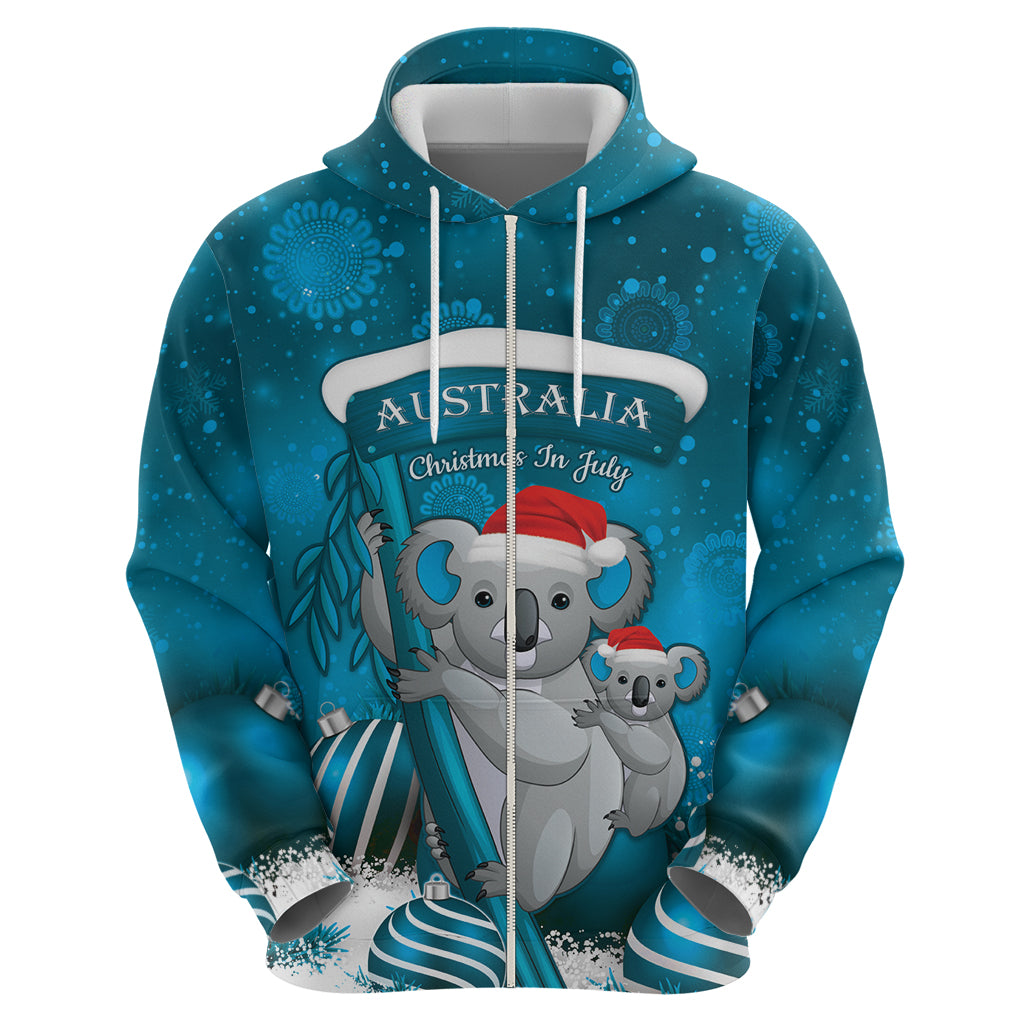 Australia Christmas In July Hoodie Mommy and Baby Koala Santa - Blue