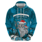 Australia Christmas In July Hoodie Mommy and Baby Koala Santa - Blue