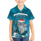 Australia Christmas In July Kid Hawaiian Shirt Mommy and Baby Koala Santa - Blue