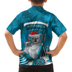 Australia Christmas In July Kid Hawaiian Shirt Mommy and Baby Koala Santa - Blue