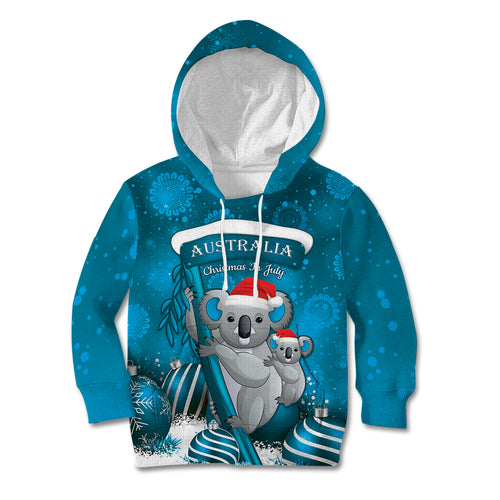 Australia Christmas In July Kid Hoodie Mommy and Baby Koala Santa - Blue