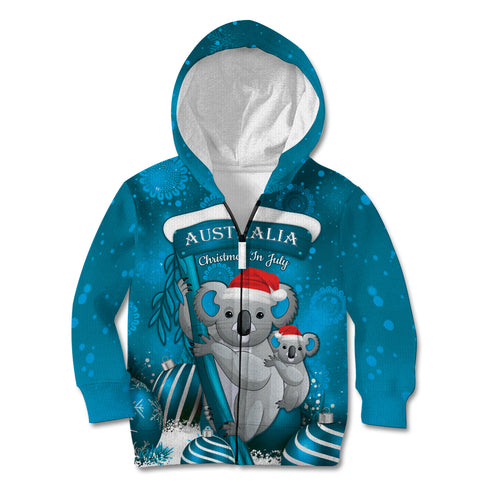 Australia Christmas In July Kid Hoodie Mommy and Baby Koala Santa - Blue