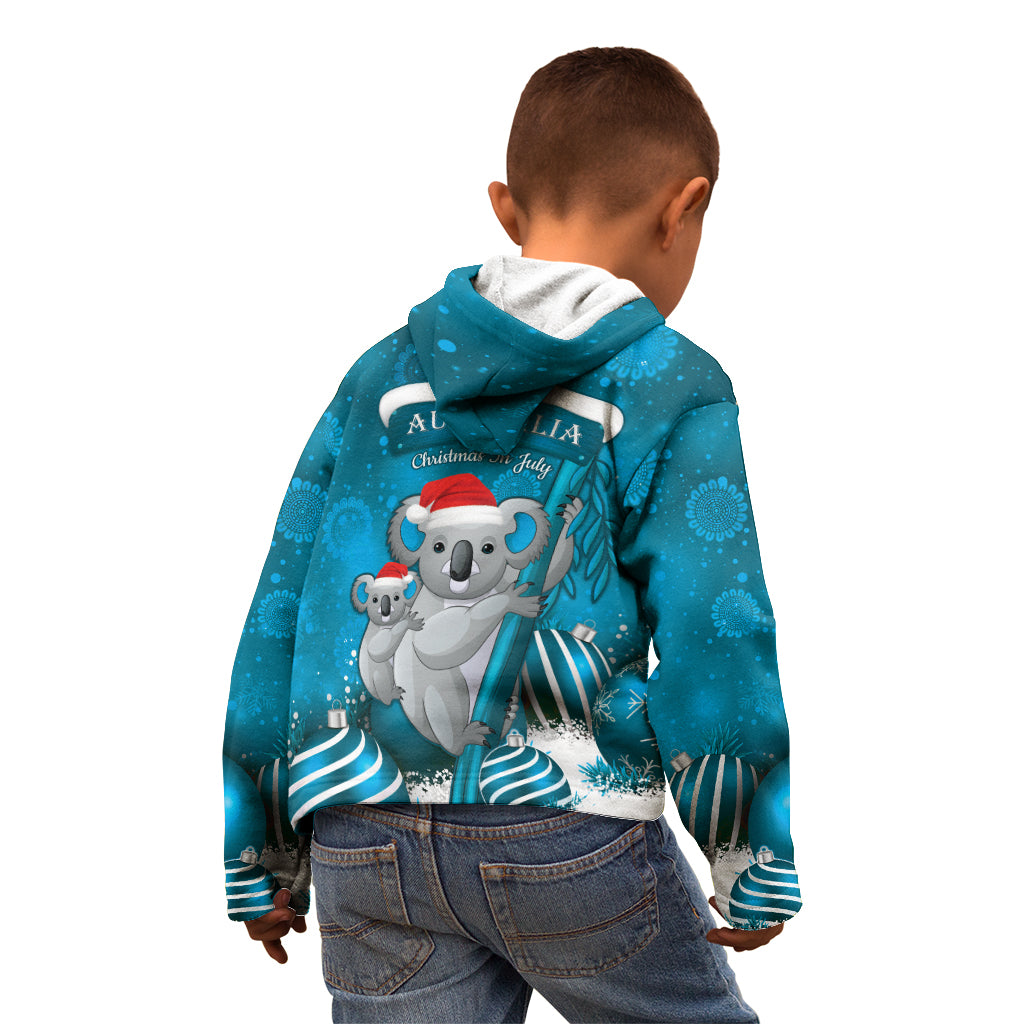 Australia Christmas In July Kid Hoodie Mommy and Baby Koala Santa - Blue