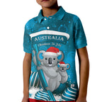 Australia Christmas In July Kid Polo Shirt Mommy and Baby Koala Santa - Blue