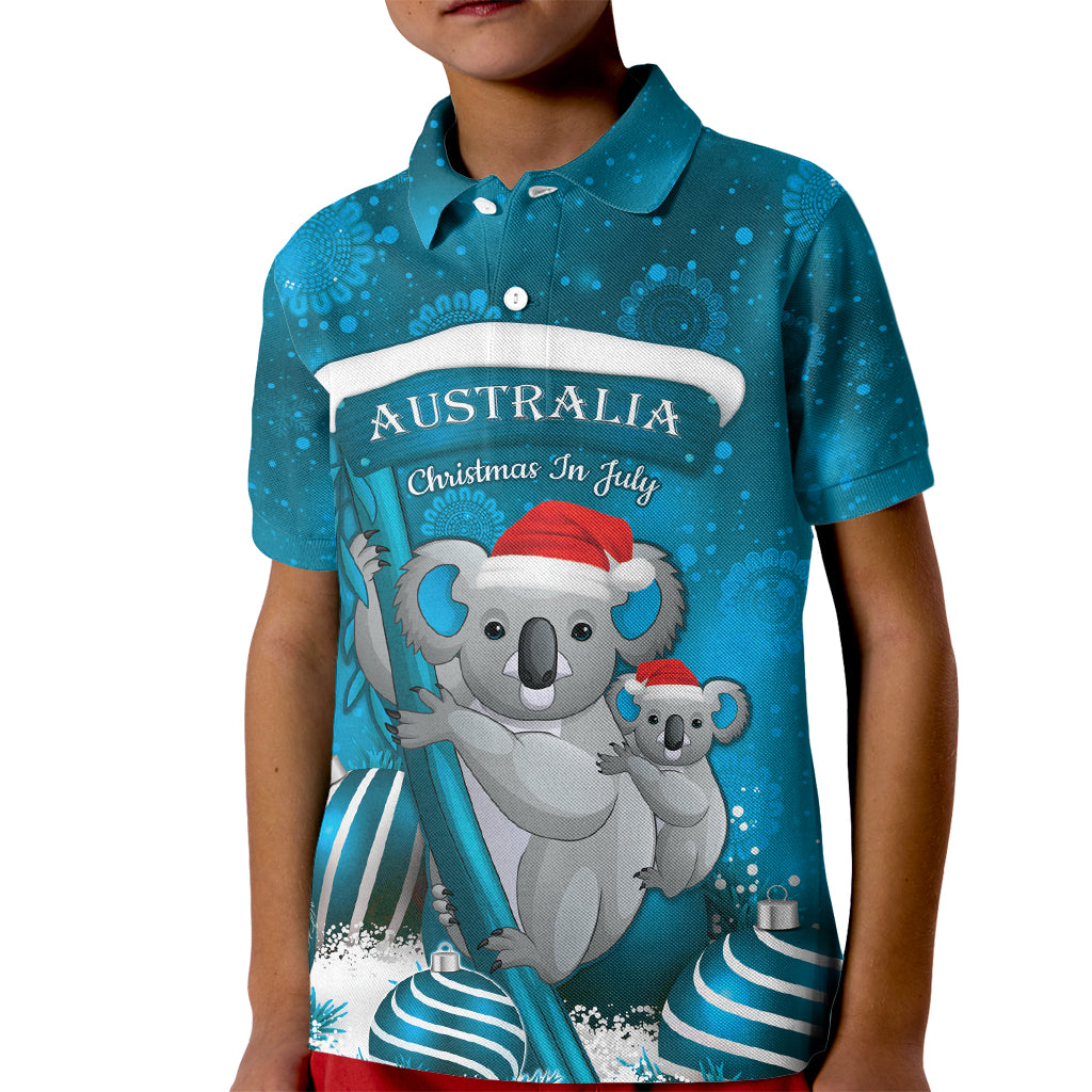 Australia Christmas In July Kid Polo Shirt Mommy and Baby Koala Santa - Blue