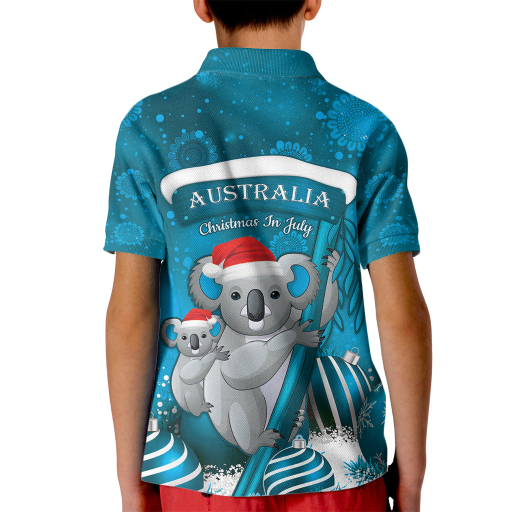 Australia Christmas In July Kid Polo Shirt Mommy and Baby Koala Santa - Blue