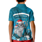 Australia Christmas In July Kid Polo Shirt Mommy and Baby Koala Santa - Blue