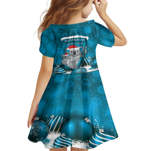 Australia Christmas In July Kid Short Sleeve Dress Mommy and Baby Koala Santa - Blue