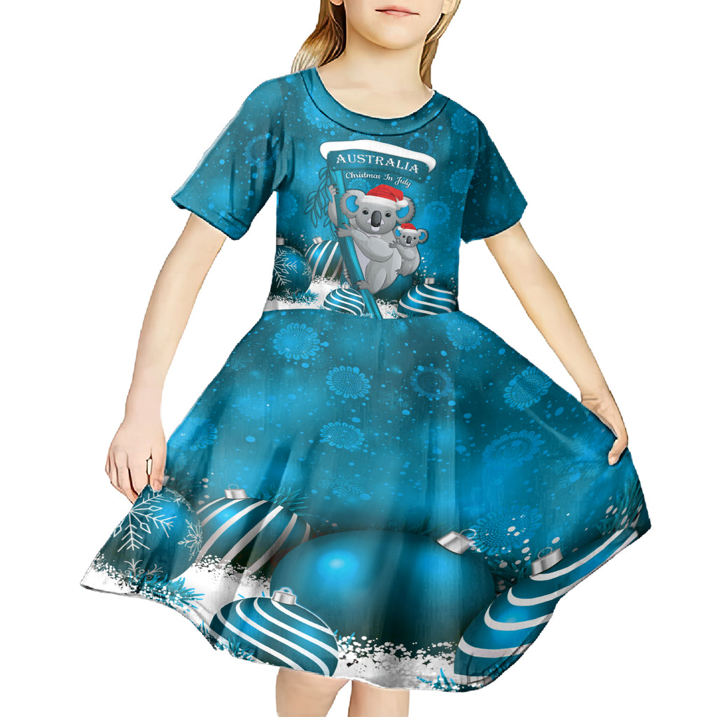 Australia Christmas In July Kid Short Sleeve Dress Mommy and Baby Koala Santa - Blue