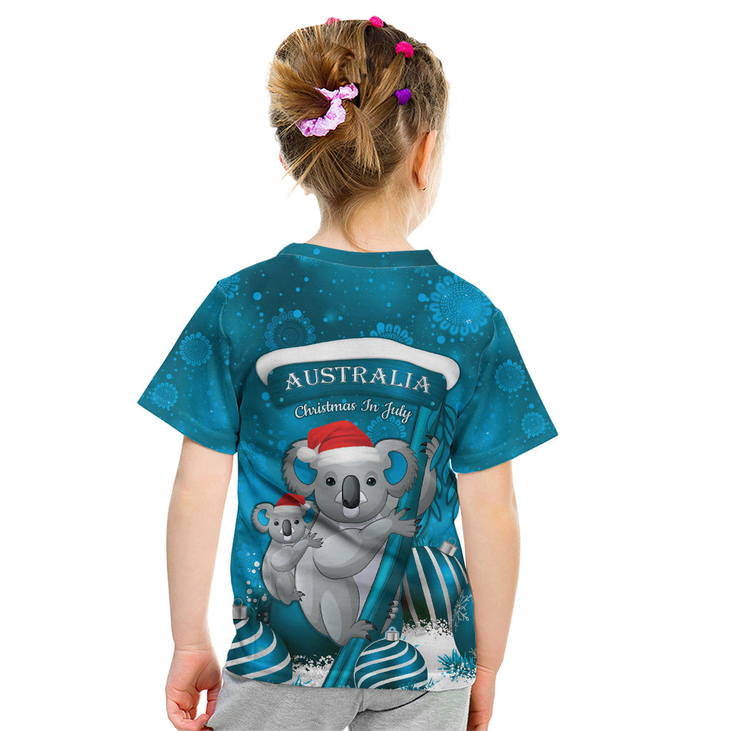 Australia Christmas In July Kid T Shirt Mommy and Baby Koala Santa - Blue