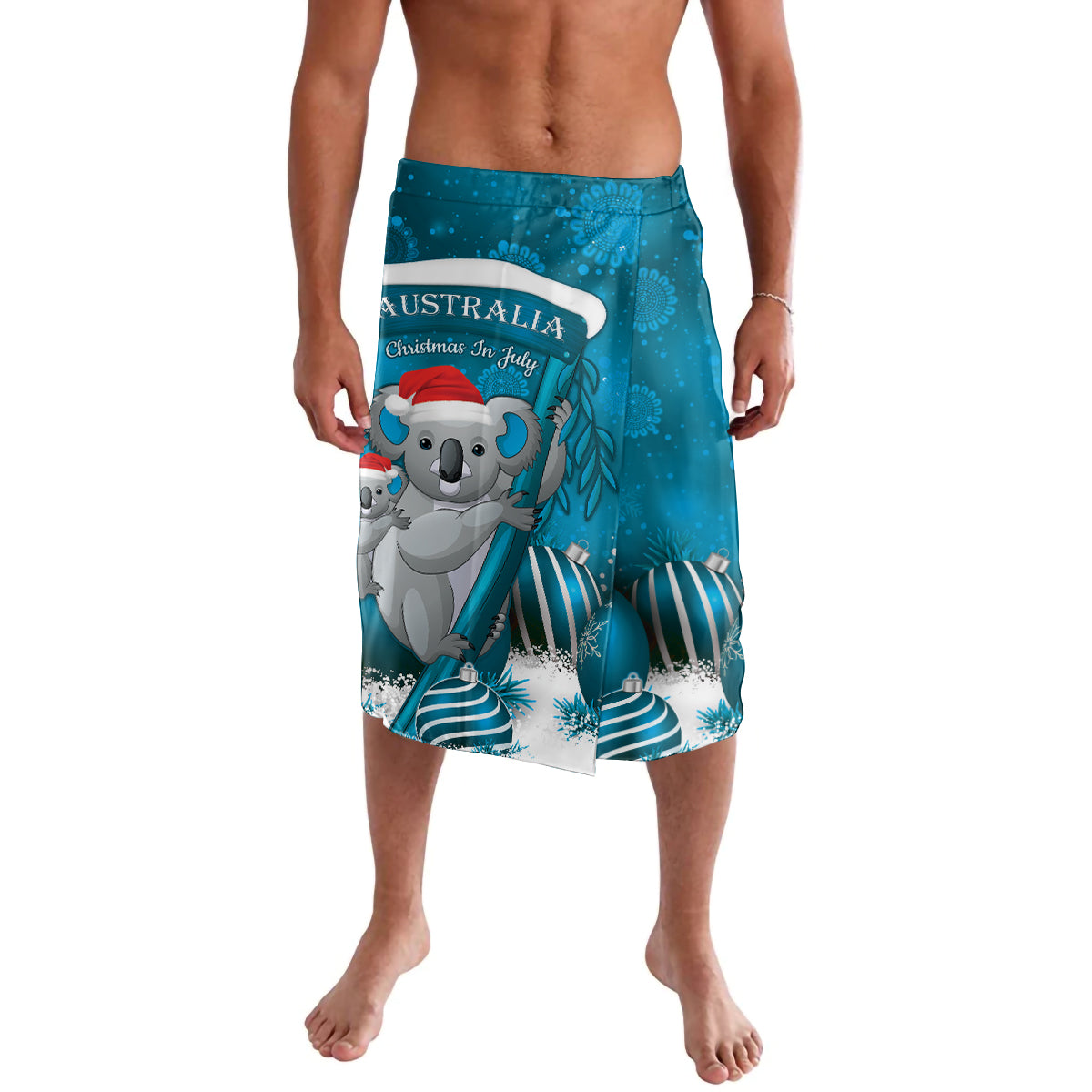 Australia Christmas In July Lavalava Mommy and Baby Koala Santa - Blue