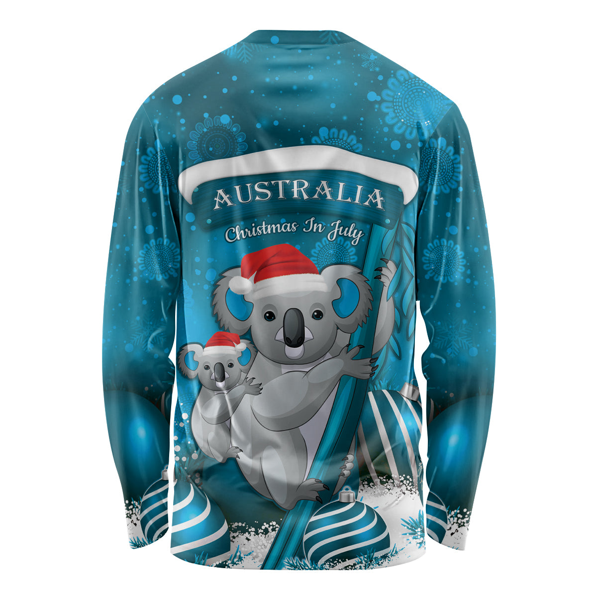 Australia Christmas In July Long Sleeve Shirt Mommy and Baby Koala Santa - Blue