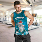 Australia Christmas In July Men Tank Top Mommy and Baby Koala Santa - Blue