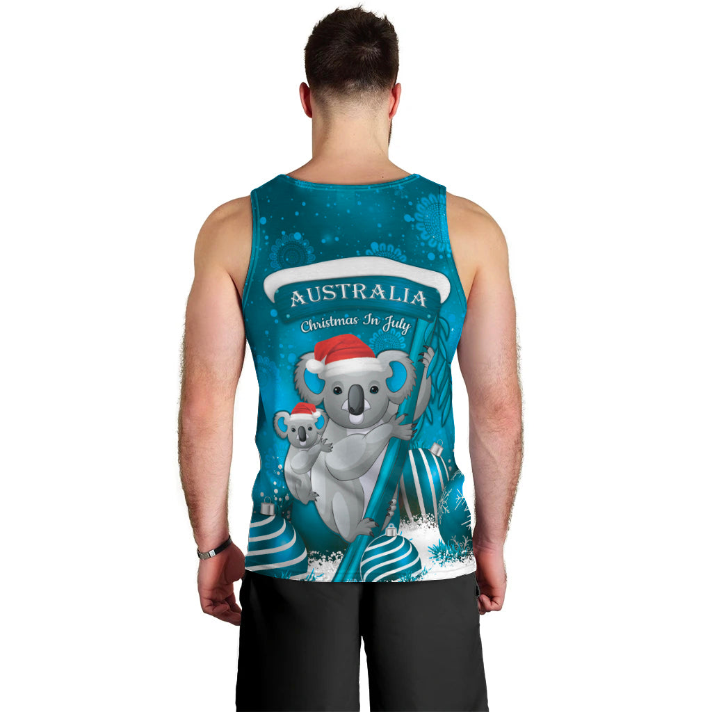 Australia Christmas In July Men Tank Top Mommy and Baby Koala Santa - Blue