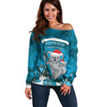 Australia Christmas In July Off Shoulder Sweater Mommy and Baby Koala Santa - Blue