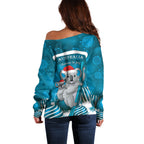 Australia Christmas In July Off Shoulder Sweater Mommy and Baby Koala Santa - Blue
