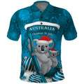 Australia Christmas In July Polo Shirt Mommy and Baby Koala Santa - Blue