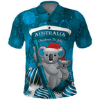 Australia Christmas In July Polo Shirt Mommy and Baby Koala Santa - Blue
