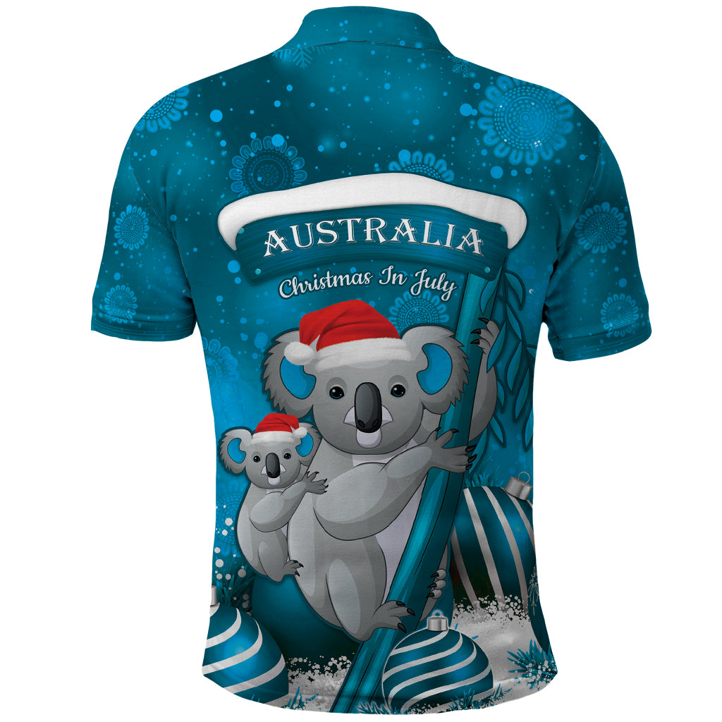 Australia Christmas In July Polo Shirt Mommy and Baby Koala Santa - Blue